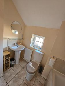 a bathroom with a toilet and a sink at Holly Crescent, Sacriston DH7 in Sacriston