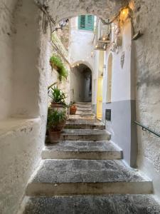 un vicolo con scale e piante in vaso di CASA ICARO ad Amalfi