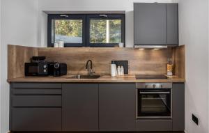 a kitchen with a sink and a counter top at Nice Home In Stari Laz With Kitchen in Stari Laz
