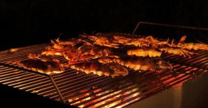 a bunch of food cooking on a grill at Trekkers' Hut Knuckles in Kaduwela