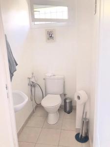 een witte badkamer met een toilet en een wastafel bij Spacieuse et cosy maison proche Paris in Brunoy