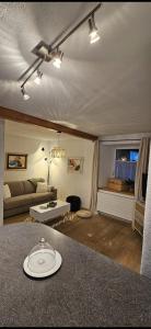 uma sala de estar com um sofá e uma mesa em Appartement Les Salines em Roche