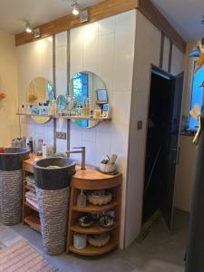 - Baño con 2 lavabos y 2 espejos en Maison de charme avec gîte équestre, en Retheuil