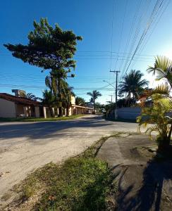 une rue vide bordée de palmiers dans l'établissement Recanto da praia, à Bertioga