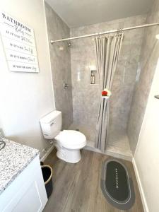 een badkamer met een douche, een toilet en een douche bij The Texas Rose in San Antonio