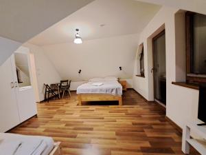 扎科帕內的住宿－Tatry Panorama，一间卧室配有一张床,铺有木地板