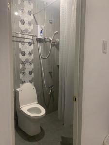 a bathroom with a toilet and a shower at Gengs Apartment and Nmax Rentals in Dipolog