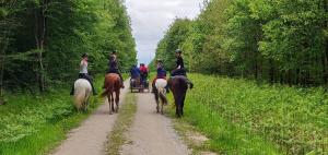a group of people riding horses down a dirt road at Chambres Senonches centre-ville in Senonches
