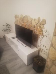 a living room with a tv on a wall at Apartman Ivana in Užice