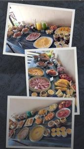 eine Collage mit Bildern von Lebensmitteln auf einem Tisch in der Unterkunft Caiçaras Búzios in Búzios