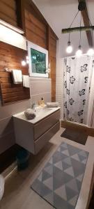 W łazience znajduje się umywalka i prysznic. w obiekcie Le Chalet Tropical w mieście Le François