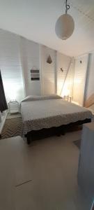 ein Schlafzimmer mit einem großen Bett in einem Zimmer in der Unterkunft Le Chalet Tropical in Le François
