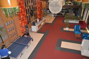 an overhead view of a gymnasium with tables and chairs at TEVETOGLU HOTEL in Istanbul