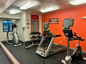 a gym with tread machines and a mirror at Holiday Inn Express Syracuse-Fairgrounds, an IHG Hotel in Warners