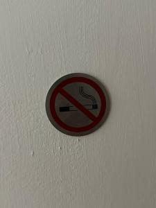 a sign on a ceiling with a no smoking sign at Fast Single Rooms in Madrid