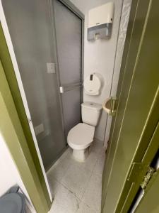 een kleine badkamer met een toilet en een douche bij Hotel California Tropical in La Tebaida