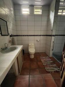 a bathroom with a toilet and a sink at La Quinta de Ita in Morales