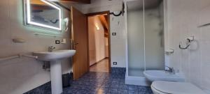 a bathroom with a sink and a toilet and a mirror at La Betulla Apartments in Commezzadura +24 photos
