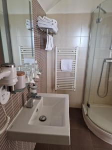 a bathroom with a sink and a shower and a tub at Pension Country Relax in Roupov