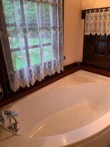 a bath tub in a bathroom with a window at chaumière familiale weekend & vacances paisible in Saint-Philbert-sur-Risle
