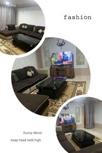a collage of three pictures of a living room at ANGELA HOME in Douala