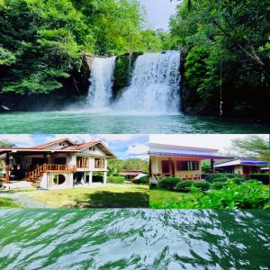 two pictures of a waterfall and a house at Baan Sangchan in Ko Kood