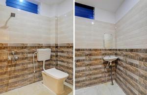 twee foto's van een badkamer met toilet en wastafel bij RR PALACE in Gorakhpur