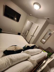 1 dormitorio con 1 cama y TV de pantalla plana en The Relaxation Oasis en Filadelfia