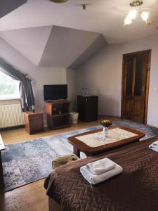 a living room with a bed and a table at Hotel Delfin in Mukacheve