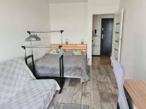 um quarto com uma cama e um sofá em Apartament Bema II em Biała Podlaska