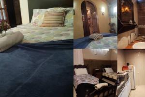 a collage of four pictures of a bedroom at Hospedagem San Gonzales in Sorocaba