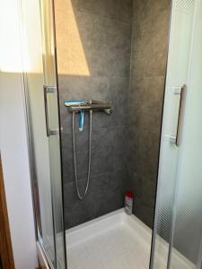 La salle de bains est pourvue d'une douche avec une porte en verre. dans l'établissement LAETITIA ET CLAUDE, à Lille