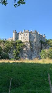 um castelo no topo de uma colina com um campo de relva em Au cœur de Dinant em Dinant