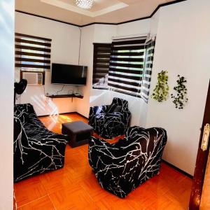 a living room with two chairs and a television at Palm House in Puerto Galera