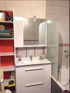 een kleine keuken met een wastafel en een koelkast bij Agréable F3 - RDC (2 chambres) in Mulhouse