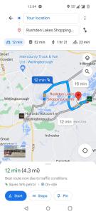 een kaart met de locaties van de treinen bij Homeaway in Wellingborough
