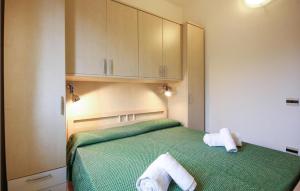 モンテ・ナイにあるAwesome Apartment In Costa Rei -ca- With 1 Bedrooms And Wifiのベッドルーム1室(緑色のベッド1台、タオル付)
