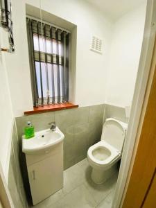 a bathroom with a toilet and a sink at Peaceful - 4 bedroom House in Earley