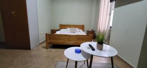 a bedroom with a bed and a table and a bed at Agroni Rooms-21 in Tirana