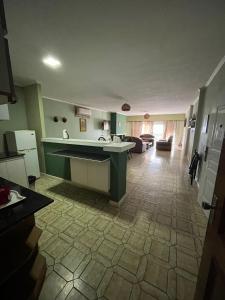 eine Küche und ein Wohnzimmer mit einem Waschbecken und einem Sofa in der Unterkunft Relax V in Paysandú