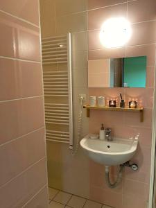 un bagno con lavandino e specchio di Apartman TULANIE 58 Kamzik Donovaly 2 IZBOVY Mezonet Deluxe parkovanie v podzemnej garáži ZDARMA a Donovaly Altre 44 foto