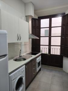 a kitchen with a sink and a washing machine at Granada Historic Center Apartment in Granada