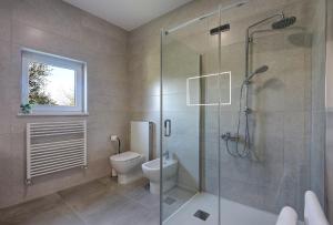 Un baño con inodoro y ducha de cristal. en Vila Eia, en Pula 26 fotos más