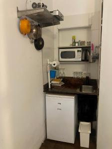 een kleine keuken met een wastafel en een magnetron bij cozy room in Mitzpe Ramon