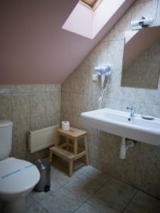 a bathroom with a sink and a toilet at Penzión ROYAL in Bytča