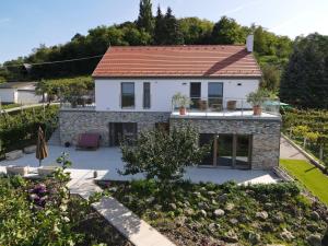 a house with a garden in front of it at Rábai Katalin Borászat és Vendégház in Neszmély