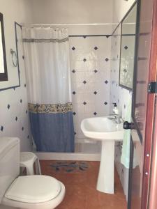 a bathroom with a toilet a sink and a shower at Los limones in Villanueva de Algaidas