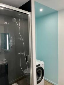 un bagno con doccia e lavatrice di Appartement - 1 chambre - Proche Zénith & Centre ad Amiens