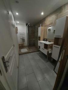 a bathroom with a shower and a sink at Appartement spacieux &très calme. Spacious & very quiet apartment. in Carros