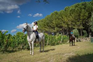 Una mujer monta un caballo en un campo en Madre de Água Hotel Rural de Charme, en Gouveia